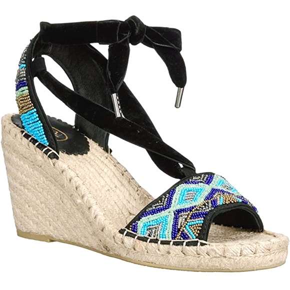 Ash Shoes - Ash Paola Blue Black Espadrilles Wedge Sandals